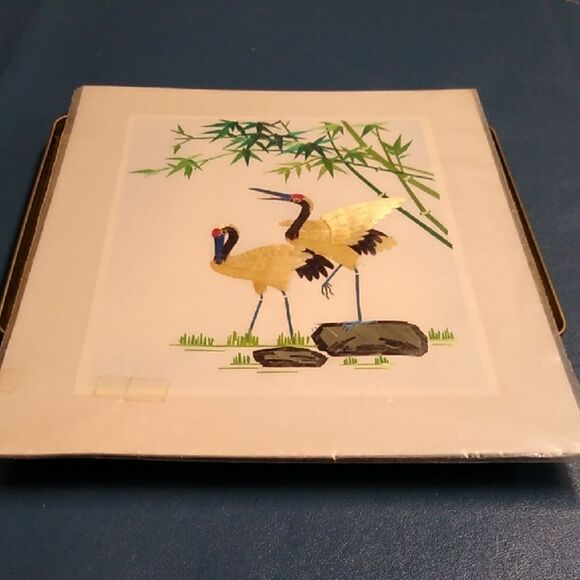 Elegant Crane Embroidery Art Wheat Stalk on Silk - Picture 1 of 6